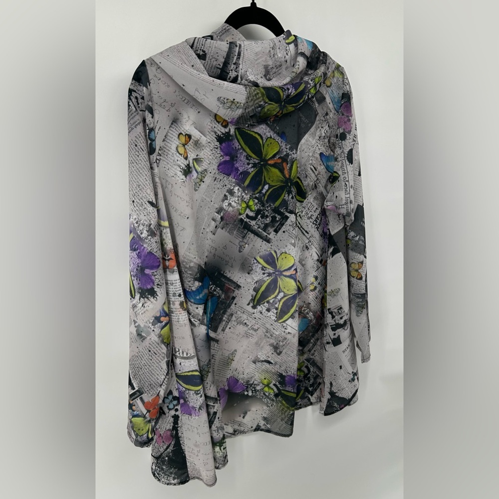 Artistic Y2K Retro Audrey Hepburn Butterfly Newspaper Print Cowl Neck Tunic Sz S - Picture 9 of 11
